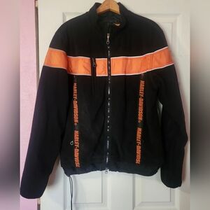 Harley-Davidson Men's Black and Orange Varsity Jacket